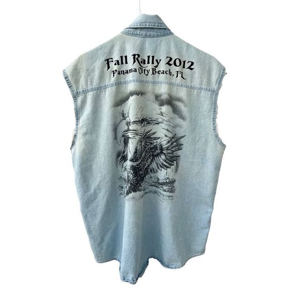THE AMERICAN BW RALLY BIKE WEEK denim sleeveless shirt size M made in USA - Picture 7 of 13